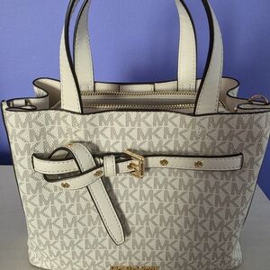 Michael Kors Cream MK Signature Tote with Gold Hardware
